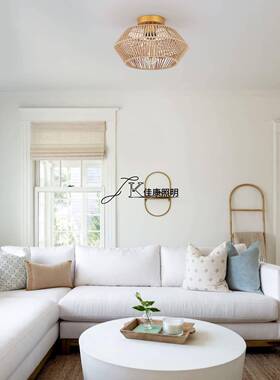 am8666azon工手编织藤编藤条复古式美我是过吸顶灯中山厂道家