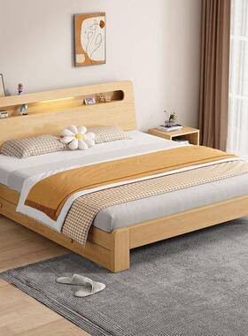 实木床1.米双床现代简约8卧室出1租房用小户型.2人FGYm1.5单人床