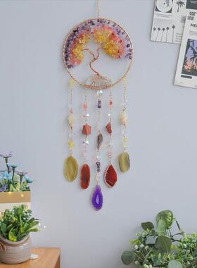 高颜177值水晶铃碎玛瑙片生命树捕梦网挂件风厅客房间创意石饰品