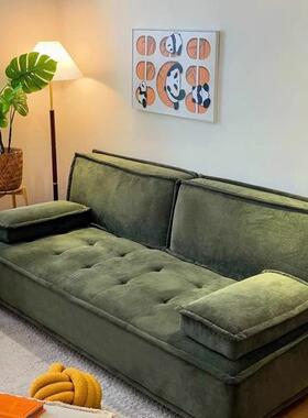 床森彧小户型沙三发客厅两用折叠布艺直排奶油风绿色人一字型ODG