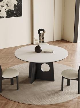 4I白色岩式板餐桌法复风CZ-118家用圆古桌黑色白蜡木木轻奢圆形实