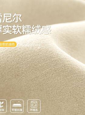 布窗帘遮光加厚雪尼尔免打孔205新奶款油风卧室感全80725年羊2绒