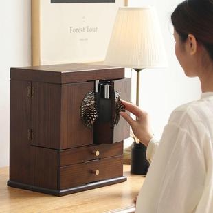 护品尉纵5419肤风化妆收纳盒整盒古理盒子木质梳妆台防尘飘窗复古