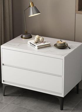 实木烤床柜简约现代轻奢意式卧室岩板床收头纳床头柜漆黑色边柜家