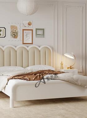 法式奶油风1.简8米实床主卧双人床现代木约复古黑色1QIO包.5米软