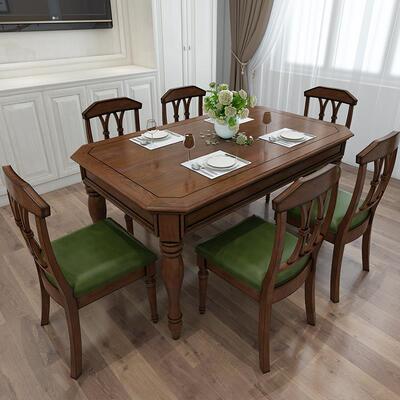 8V全实木美式饭餐桌形椅组合NLE长方乡村简约小户型桌6白人蜡木家