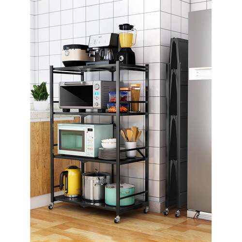 cs置物架厨房可移动不钢锈推车折叠地波炉落F75966S8烤箱免微安装