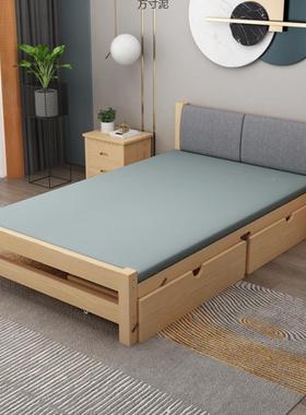 实双木软靠折叠床带抽屉家用午成人单人床现人床RVJ代简约儿童床