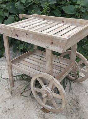 美式乡架村花园艺园多肉花做旧手推车62453花花车实木橱窗房花架