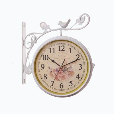 欧UBM式家创意饰钟挂居表铁艺饰挂钟复古装客厅钟双面挂钟厂家