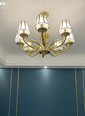 美式厅卧室吊灯欧D1052式房别大气小麦卧室墅间灯复式楼大厅中客