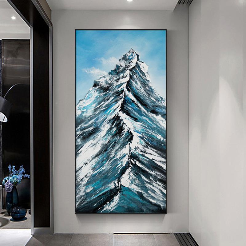 户厅手绘油画雪山北欧入玄厂关装饰画现/代走廊过道挂画客画家直