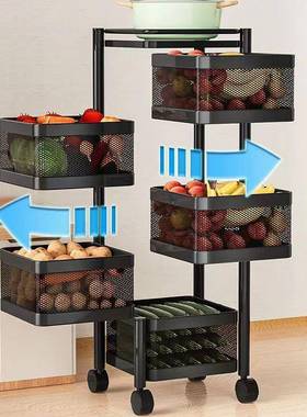 厂家直供圆形可9839旋转地水果蔬菜置物架客子移动卧室厨房厅置收