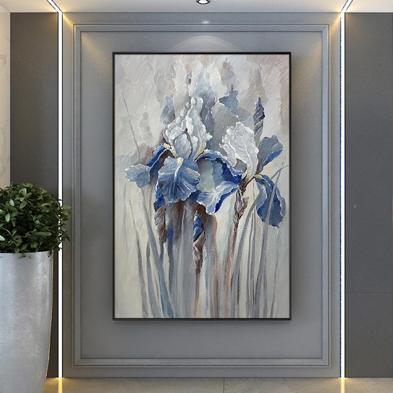 纯手绘大油画厅抽象装饰画沙发背景墙幅落玄地画客关花06卉挂画竖
