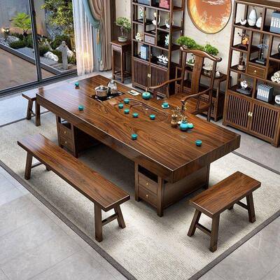 中TBB式几实木大板桌椅组合家夫茶茶台五用椅一体办公室原木功泡
