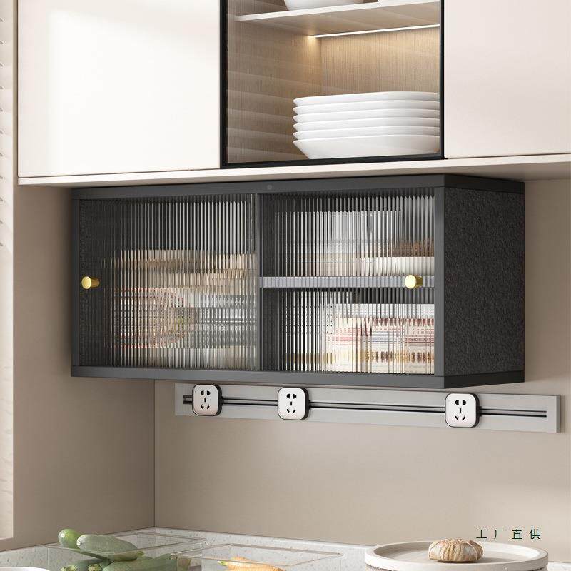 门厨房351吊柜下方调料置物架挂墙上玻子璃推拉壁柜餐厅实木收纳