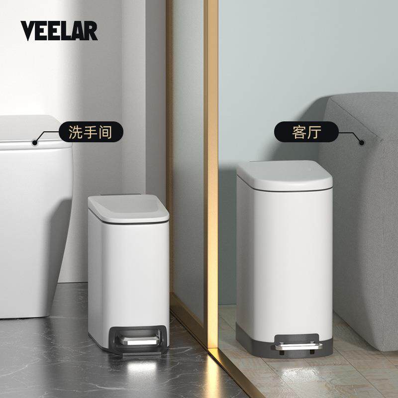 6L窄缝用垃圾桶锈ins风高颜脚值不钢踏式厕所夹缝带盖家垃T系类圾