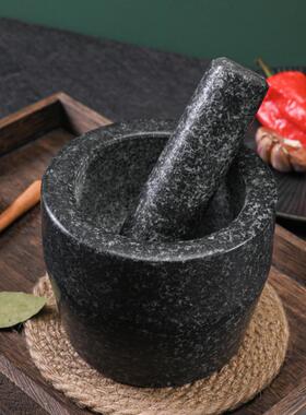 黑擂石缸型家用石臼捣器研磨罐捣罐OWH蒜蒜臼子钵兑臼药蒜缸磨泥