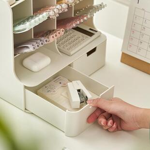 插式笔桌面斜插筒收纳笔盒大容量办公室书架一体斜架盒学生抽屉式