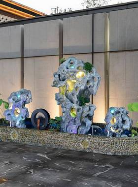 仿真湖CQD石假山喷园泉园景观林装饰太布置花鱼池造景鱼池流水摆