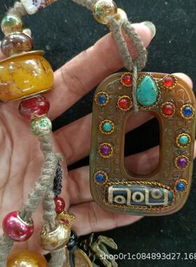 古复岫玉龙龟古璧镶嵌宝石九眼天珠五帝铜CJO钱知了玉玉璧玩包浆