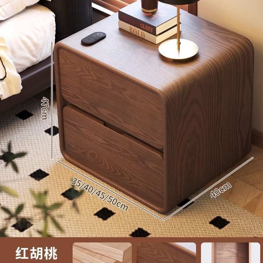 现代轻奢实木皮质收纳床头柜