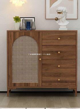 藤编餐边柜代简约物置储客KZN物柜厅茶水酒柜玄关柜宅寂风现黑色