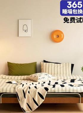 全实木呼17283呼榻榻米床单实木无床头双床床人复古人床架黑色大