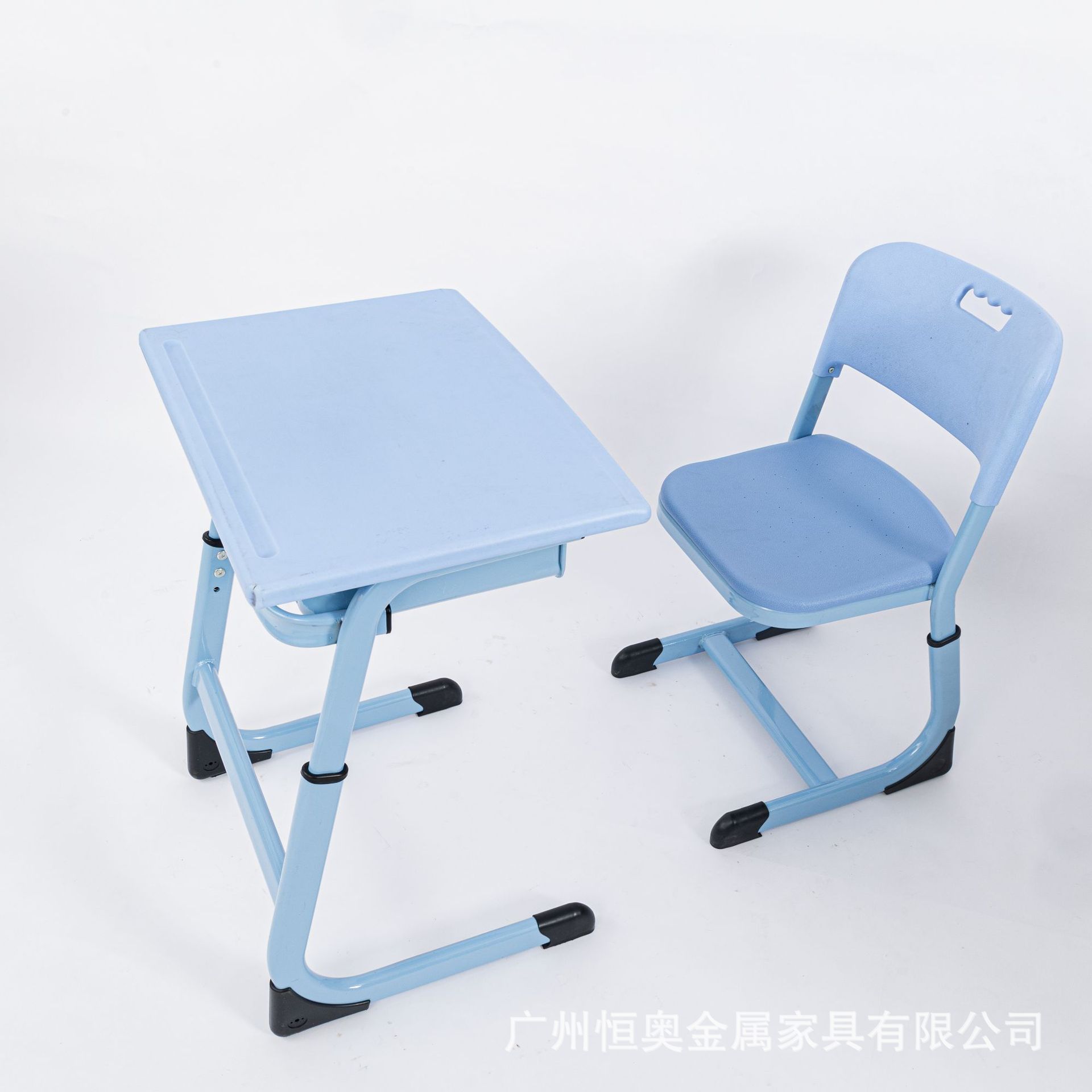 厂家直供学校课桌椅法式抽芯弯可升降中空椅板双单人学生课桌椅