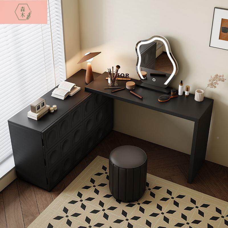 妆轻KUL奢妆旋转实木梳台斗柜卧室极伸缩烤漆简约现代黑色网红简