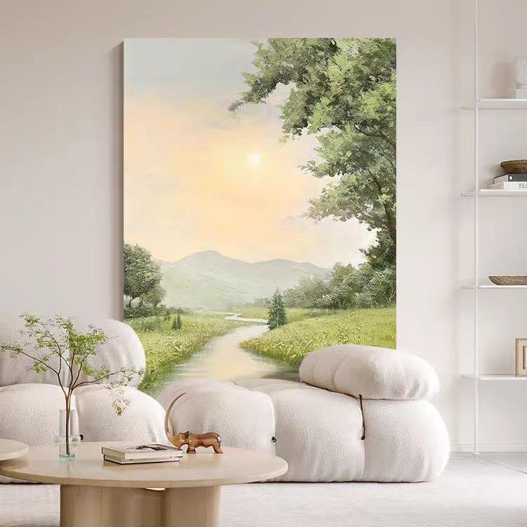 代装简现约纯手绘油画进玄WHK关挂画山水风景走廊过道壁画门客厅
