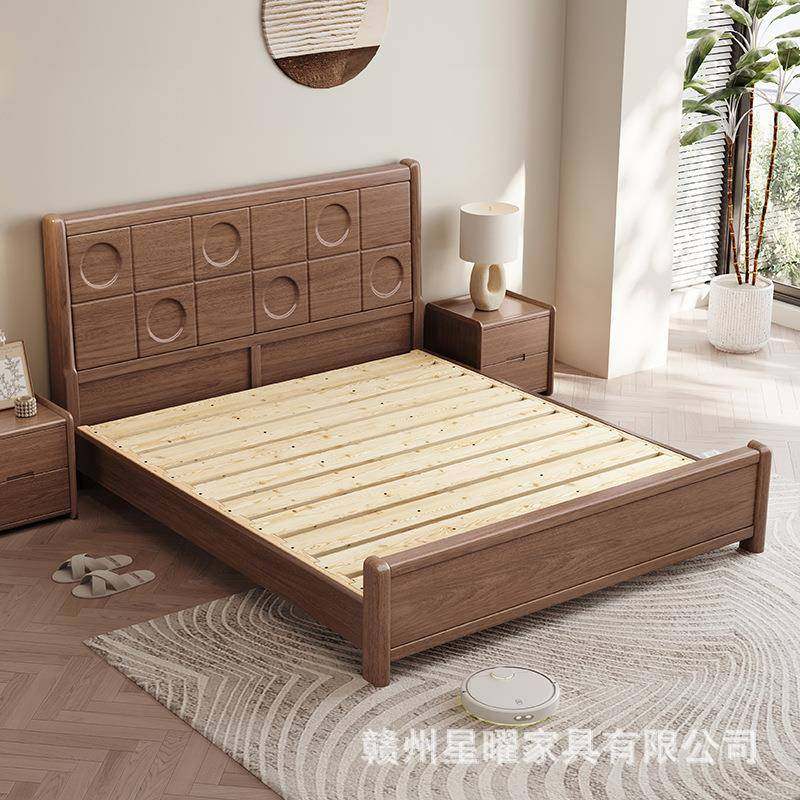 新中式胡实木床软桃木现SSB代简约床1.8米双人轻奢靠主卧房床婚床