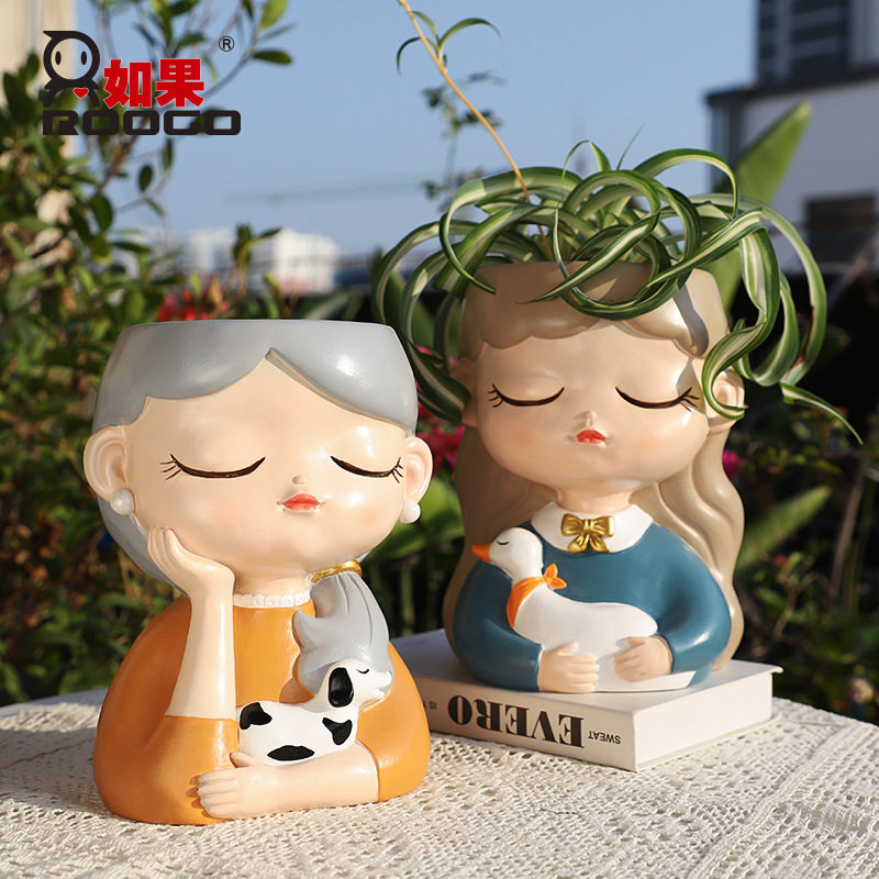 创意甜宠少女多肉花盆家居桌面花瓶容器园艺景观装饰花园盆栽花器