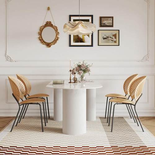 现代轻奢设桌亮光岩板小户型餐法罗马半岛式师奶油风饭桌椭圆形岛