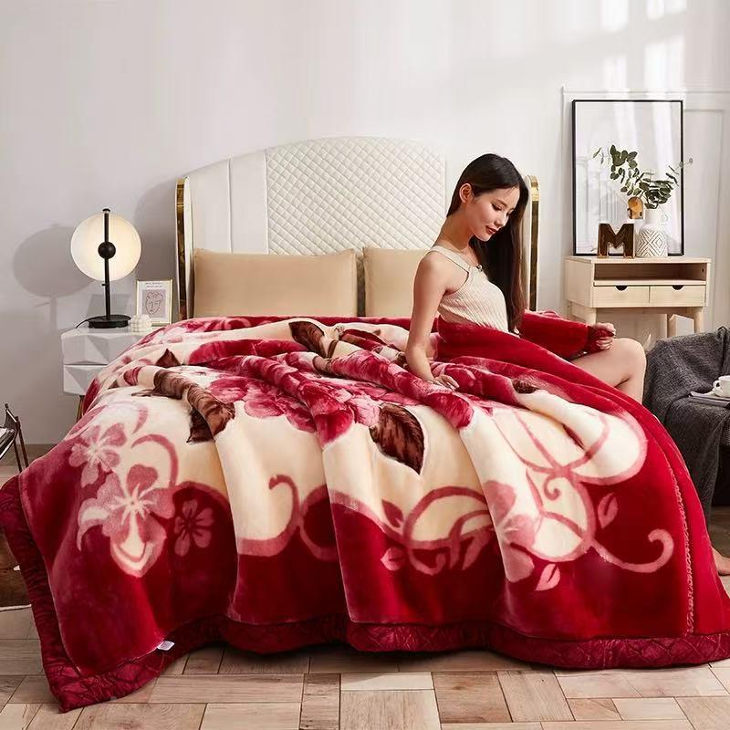 202OBK5春高端珊款双层加厚尔拉毛毯加绒舍特厚盖毯瑚绒婚庆结婚