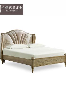 福溢家居OOKYIK意式浅灰色布床艺双人F主木卧室LIL床实雕刻公主床