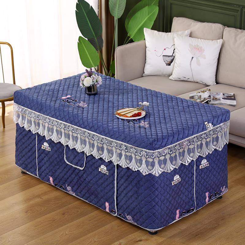 1PR新方款加V厚绒冬季烤火罩电暖炉桌套UJK长形圆孔茶罩电几烤炉