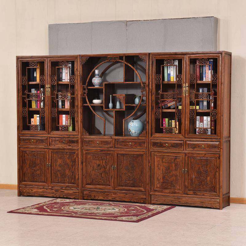中书柜三组合式仿古展示柜具储物柜南榆XJX木书架古典家货架