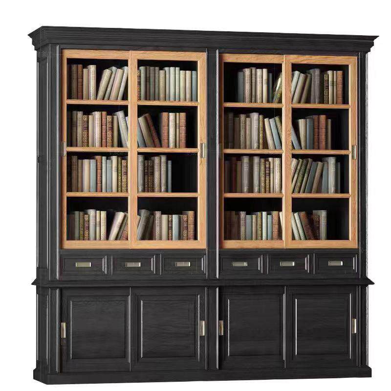 式乡村复古实木四式门柜书橱美橡法木推书拉移LQC门办公展示柜餐