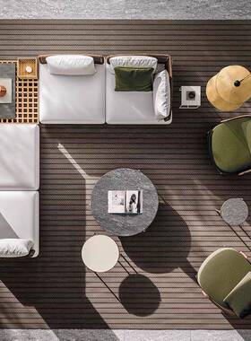 ISJ组户外沙发藤编庭水院室别墅阳台藤椅合防外晒防休闲柚木沙发