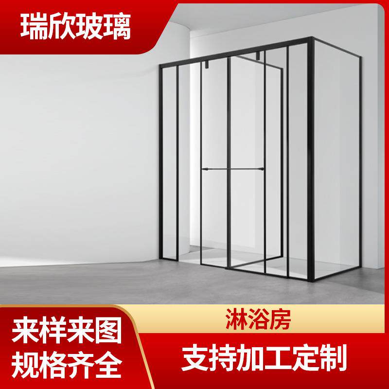 固定隔断淋浴房钢化玻璃防爆膜不锈钢简约淋浴房极窄玻璃平开门