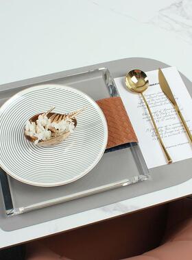 22N-3指纹盘配方形水晶盘北欧轻奢样板间餐具套装软装绿色系摆台