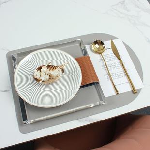 绿色系摆台 软装 22N 3指纹盘配方形水晶盘北欧轻奢样板间餐具套装