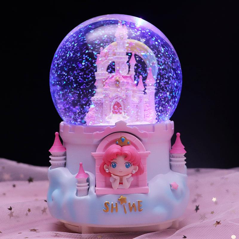 幻城堡公主灯飘雪花旋转梦玻璃水晶球无品牌/少女心音乐彩盒童女