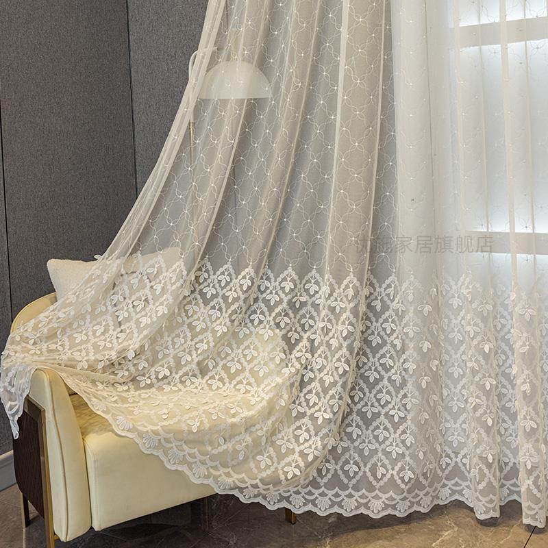 简轻奢梦幻窗白色纱帘浮雕刺绣帘纱客厅阳台遮光帘现10015代韩约