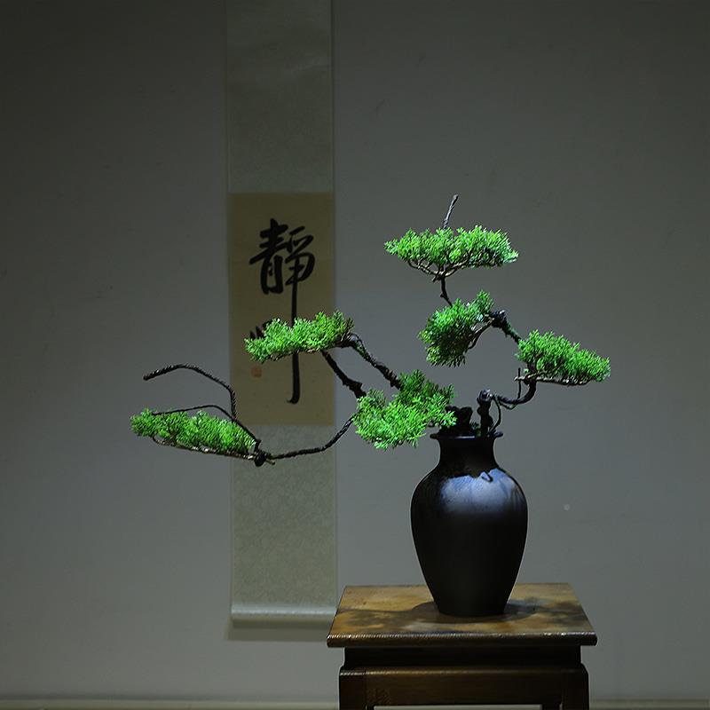 禅黑VUP色陶瓷花瓶彷真迎茶客民松摆件新意中式玄关桌面宿酒店家