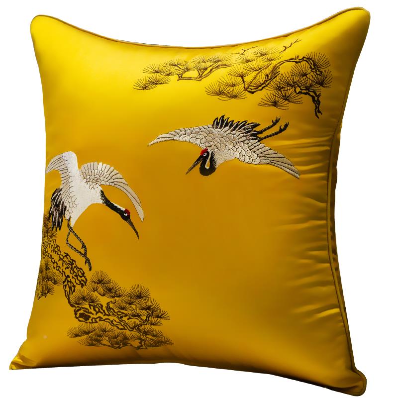 新中BZ002式松鹤刺抱枕枕中国绣风红大木沙发靠垫含芯客厅家用靠