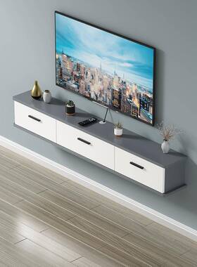 悬空MBB电视柜壁?挂墙加上全门室灰色拼色遮丑路由收纳柜卧长客厅