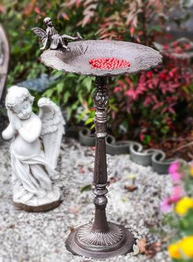 欧式铁复做旧铸落地古天使喂鸟器件铁艺别墅户外阳FTW摆台装饰