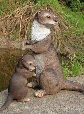 户外园林獭海洋馆装动树脂工艺品饰写实物雕塑仿2003A、2真水摆件